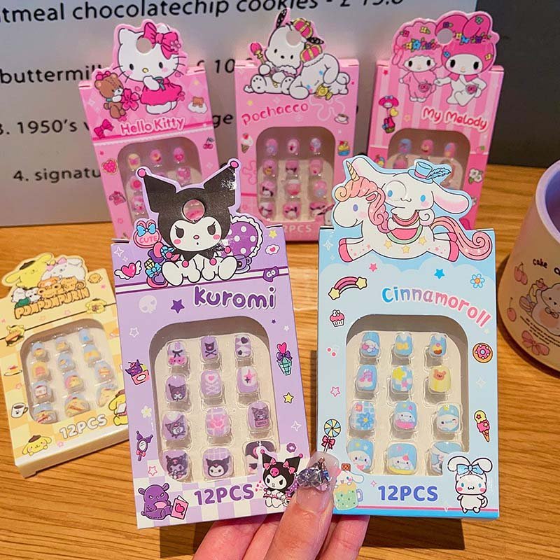 Sanrio Press-On Nail Kit for Kids - 12 Pcs of Cute and Easy-to-Apply Nail Art 12pcs Sanrio Press-On Nails (9008) - Sanrio-Themed Nail Kit for Kids with Fun Designs