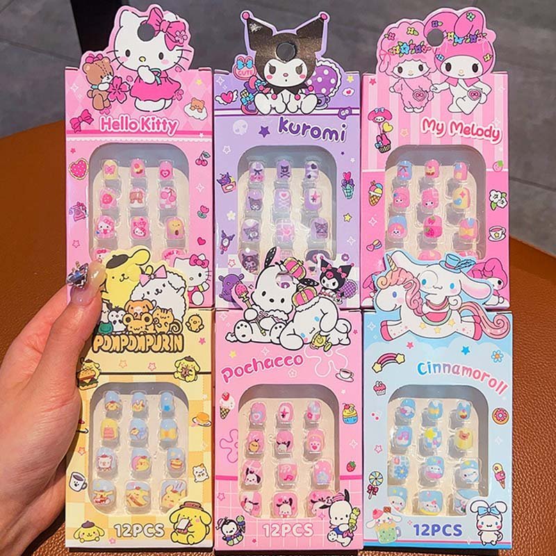 12pcs Sanrio Kids Press-On Nail Kit (9008) - Fun and Colorful Sanrio Nail Stickers for Kids Sanrio Kids Press-On Nails (9008) - Cute and Playful Nail Art for Young Girls
