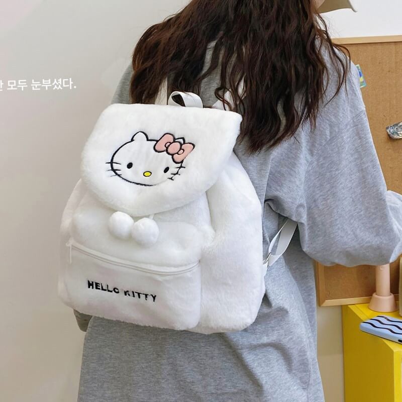 Sanrio Cute Plush Backpack – Cartoon-Inspired Bucket Purse for Sanrio Lovers Sanrio Plush Backpack – Soft Fuzzy Cartoon Backpack for Girls