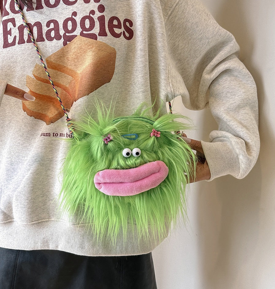Funny plush toy handbag with ugly-cute charm Ugly-cute plush toy purse for fashion-forward individuals Whimsical ugly-cute plush toy bag for accessories