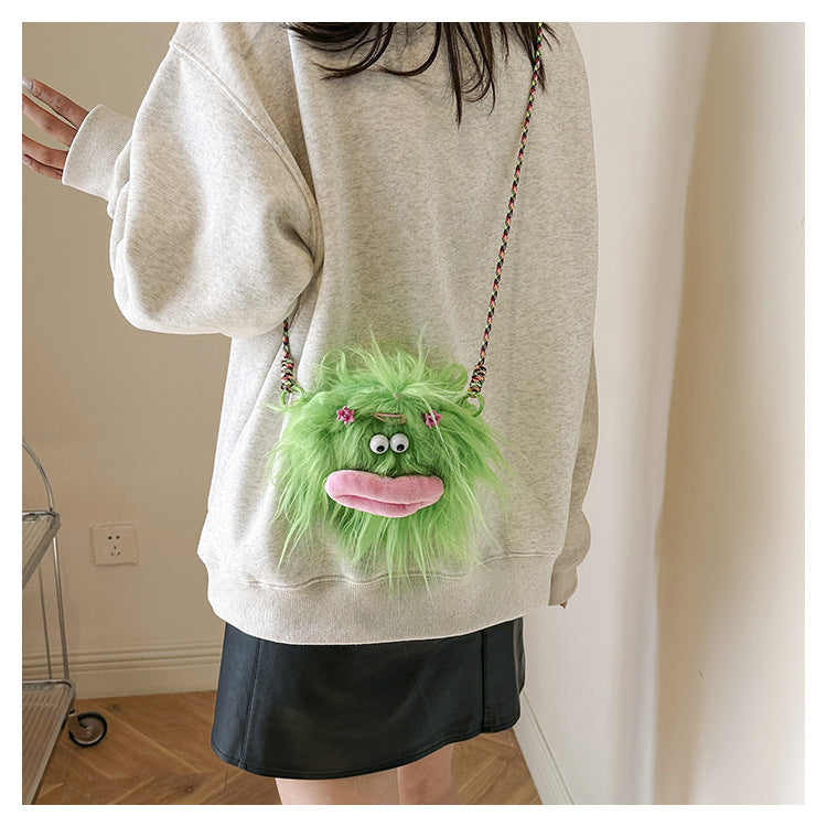 Fun and quirky plush toy shoulder bag for girls Playful plush toy bag with cute ugly-cute design