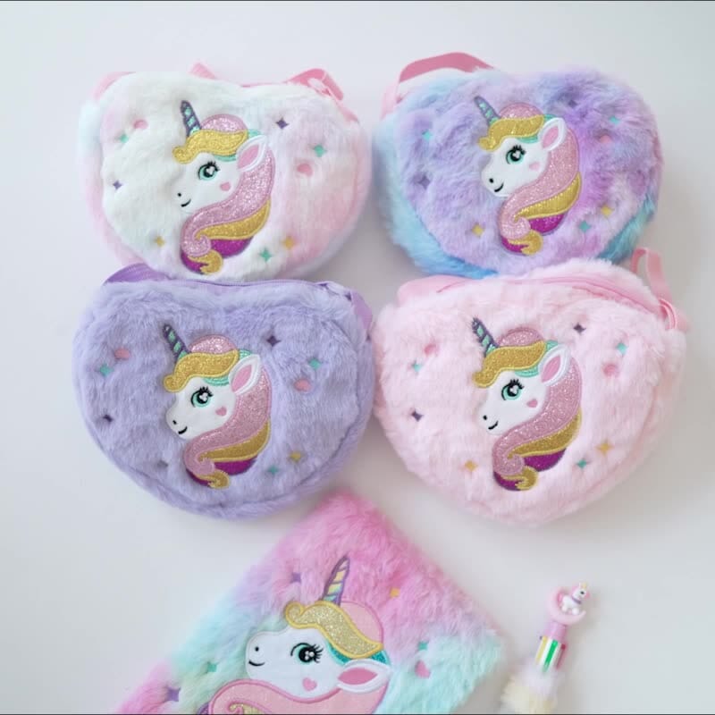 Trendy unicorn heart bag with whimsical design Colorful unicorn shoulder bag with heart shape for kids