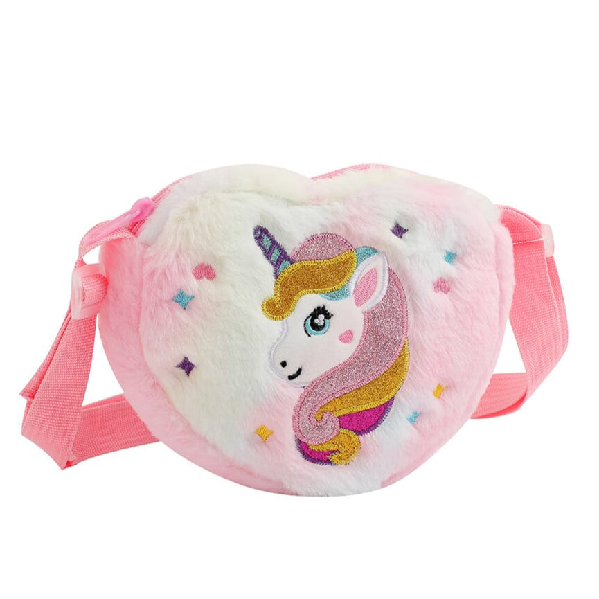 Heart-shaped unicorn cartoon shoulder bag for girls Cute unicorn design heart-shaped shoulder bag