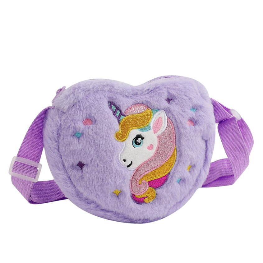 Unicorn heart handbag for playful and cute outfits Heart-shaped unicorn design shoulder bag for school