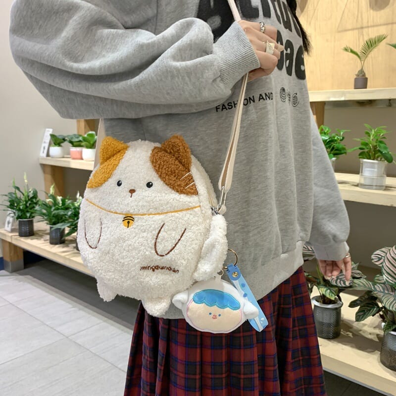 Japanese cute kitten crossbody handbag for kids Trendy small kitty shoulder purse with adjustable strap