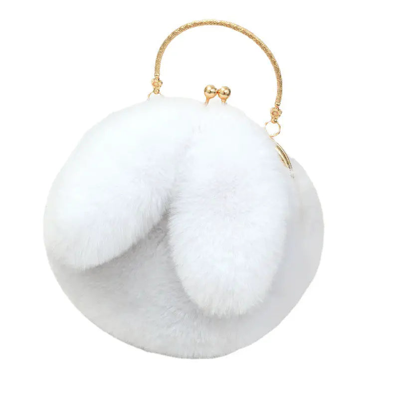 Cute rabbit ear plush crossbody bag for girls Small round bunny ear handbag plush shoulder bag