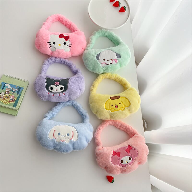 Sanrio plush handbag featuring Cinnamoroll, cute cartoon design for kids