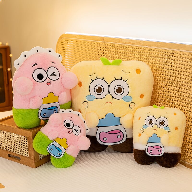Cute SpongeBob Patrick plush stuffed toy, baby bottle design for kids