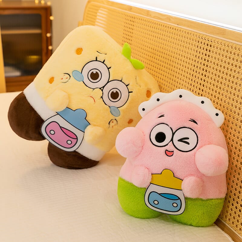 Cute baby bottle SpongeBob Patrick plush toy, soft stuffed doll for kids