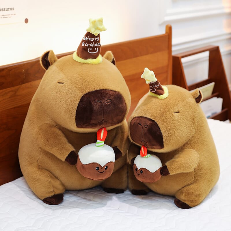 Hat cake capybara plush toy, cute capybara doll with hat and cake design