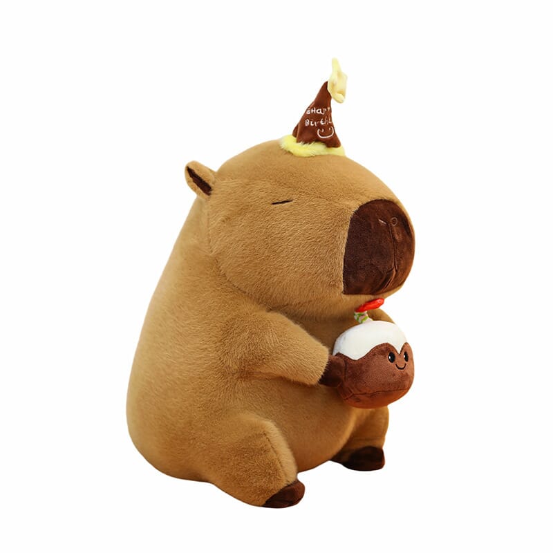 Capybara plush toy with hat and cake, perfect gift for children and collectors