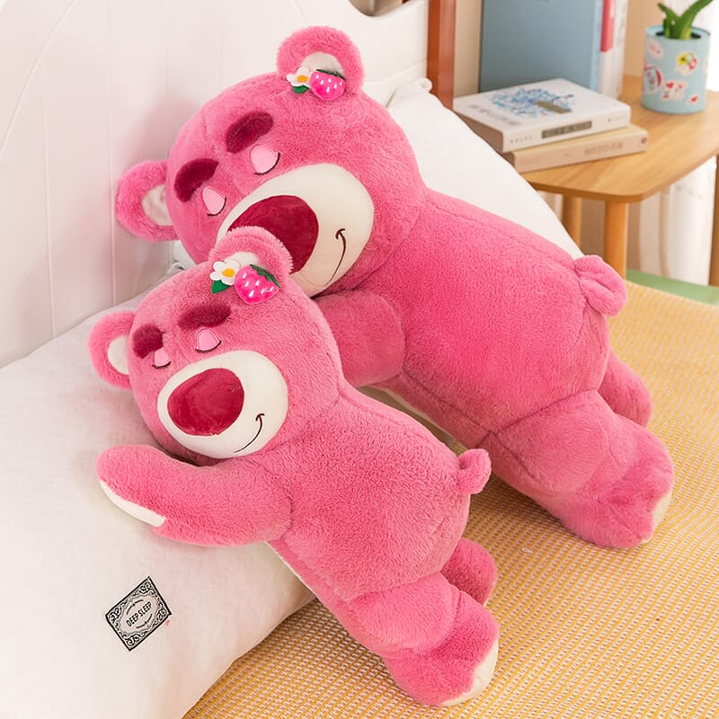 Soft scented strawberry bear doll, adorable lying plush toy for kids Kawaii strawberry bear plush toy, lying down design with fruity fragrance