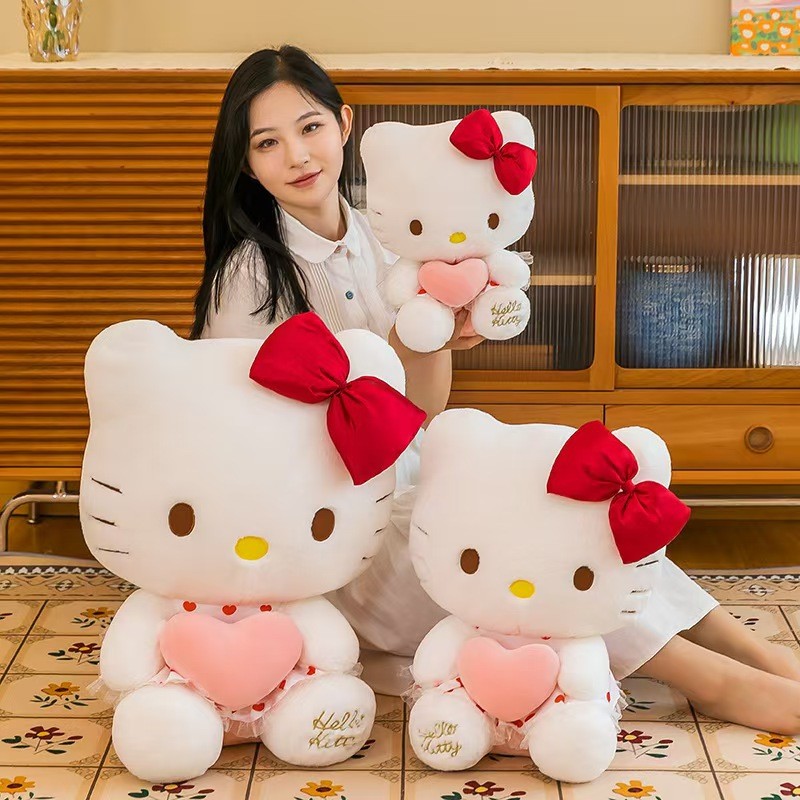 Hello Kitty plush figure, kawaii stuffed doll for birthdays and holidays Cute Hello Kitty plush toy for kids, soft and huggable cartoon doll