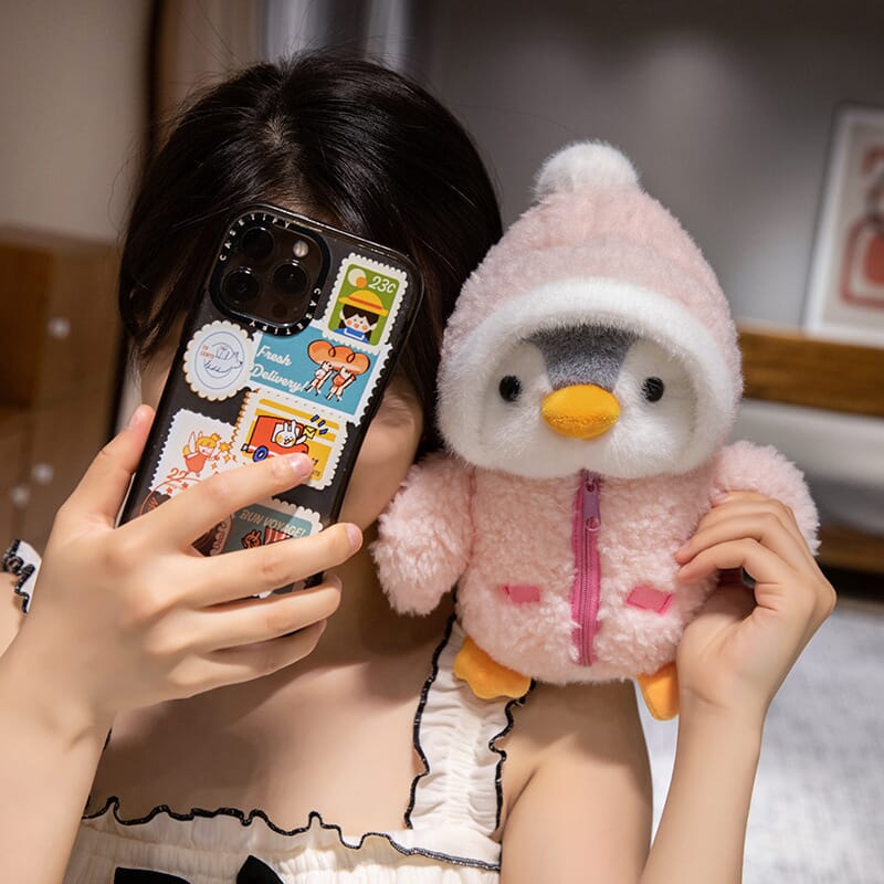 Soft penguin stuffed toy with changeable outfits, fun gift for girls and boys