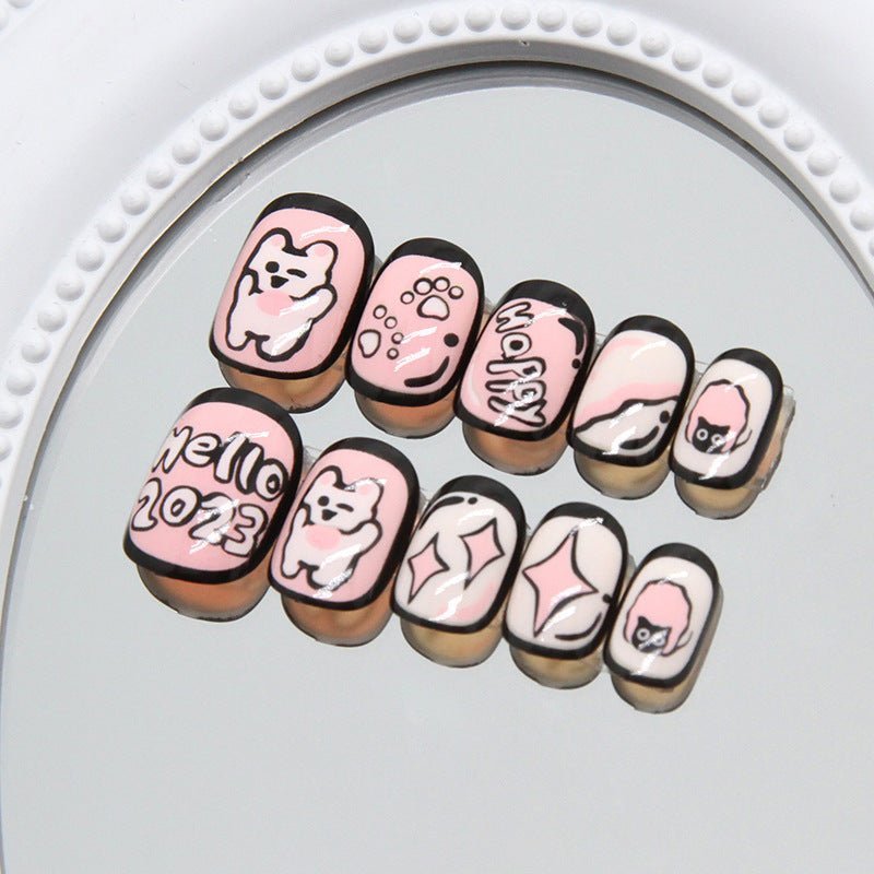 Cartoon Press-On Nails for Kids (9006) - 20 Colorful Handmade Designs for Young Girls
