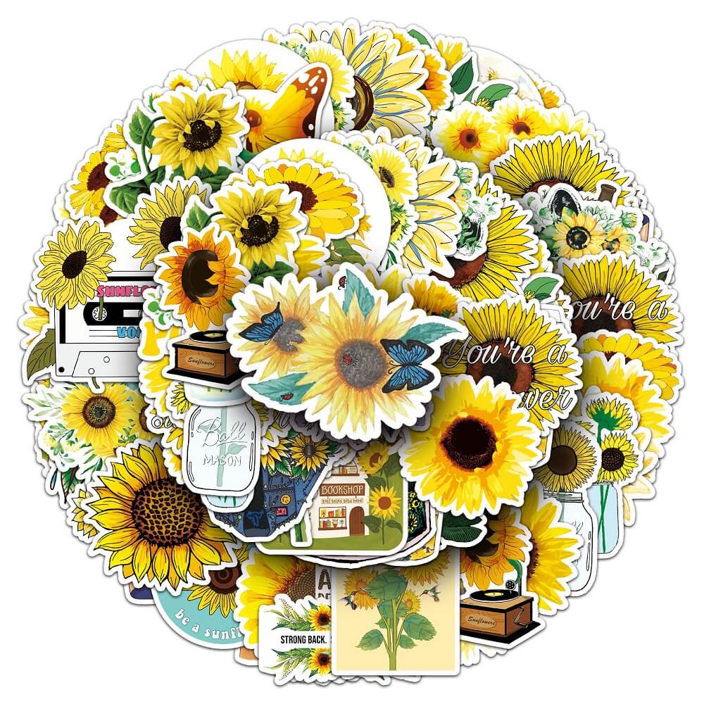 Sunflower-237 Stickers – Sunflower-Themed Stickers for Gift Wrapping and Cards Sunflower-237 Stickers – 50pcs of Colorful Sunflower Stickers for Personalizing Your Crafts Sunflower-237 Stickers – Decorative Sunflower Stickers for Summer and Spring Craft
