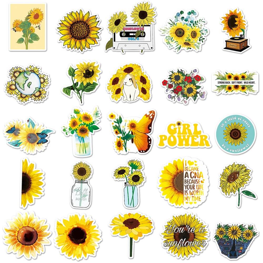 Sunflower-237 Stickers – 50pcs Floral Sunflower Stickers for DIY Home Decor Projects Sunflower-237 Stickers – Colorful Sunflower Stickers for Decorating Folders, Binders, and Journals Sunflower-237 Stickers – Creative Sunflower Stickers for Customizing