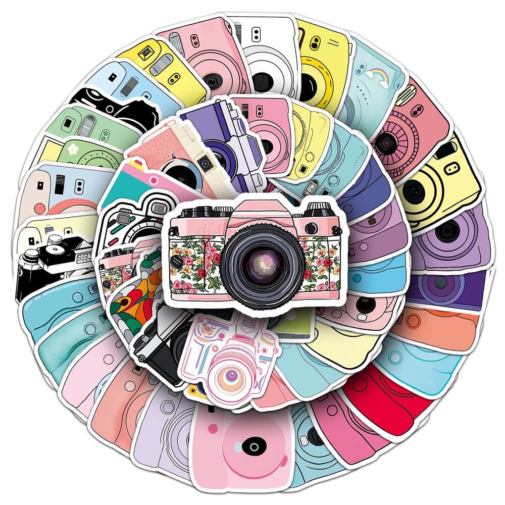 50pcs Camera Stickers – Fun and Creative Camera Stickers for Scrapbooking Camera-356 Stickers – 50pcs Stylish Camera Stickers for DIY Projects 50pcs Camera Stickers – Cute and Colorful Camera Stickers for Journals