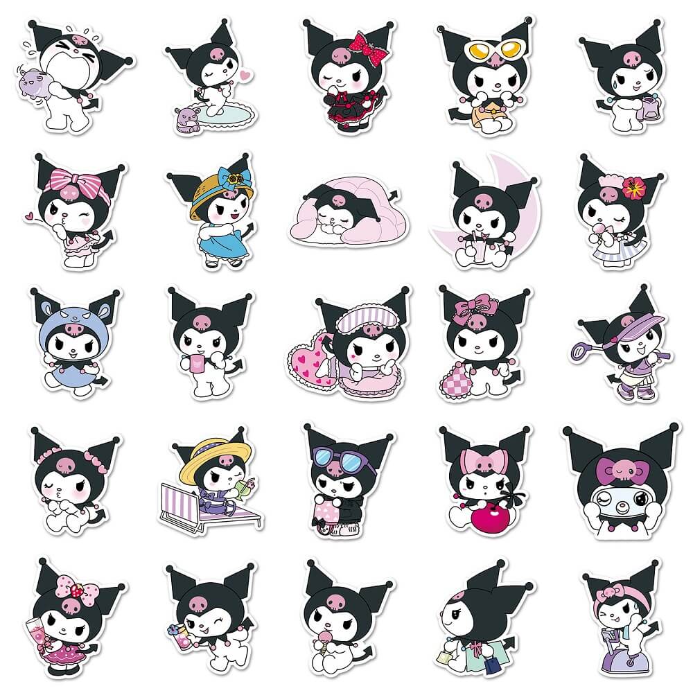Sanrio Kuromi B-1482 Stickers – 50pcs Kuromi Stickers for Customizing Water Bottles and Phone Cases 50pcs Sanrio Kuromi B-1482 Stickers – Adorable Kuromi Stickers for Decorating School Gear