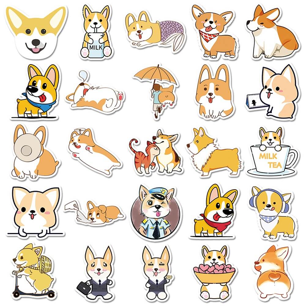 50pcs Corgi -144 Stickers – Fun and Colorful Corgi Stickers for Personalized Stationery Corgi -144 Stickers – 50pcs Cute Corgi Stickers for Kids and Corgi Dog Lovers