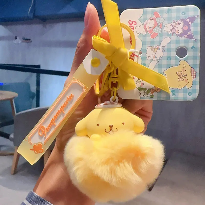 Sanrio soft fluffy fur plush keychain, cute small accessory for bags Sanrio fluffy fur plush keychain, adorable and soft keychain for bags Soft fluffy fur plush keychain by Sanrio, cute and stylish accessory Sanrio soft fluffy fur plush keychain, perfect