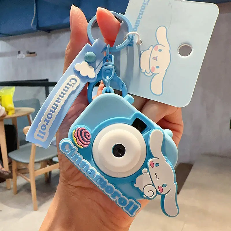 Cute plush star projection camera keychain, unique accessory for keychains Sanrio keychain with plush star projection camera, small accessory for bags Sanrio star projection camera plush keychain, ideal for fans of Sanrio characters Sanrio plush star proj