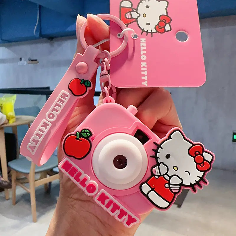 Sanrio star projection camera plush keychain, cute small accessory for bags Sanrio plush keychain with star projection camera, adorable accessory for backpacks Star projection camera plush keychain by Sanrio, unique and cute bag charm