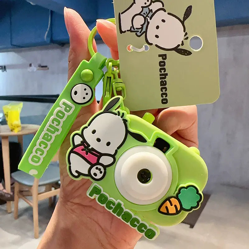 Sanrio star projection camera keychain, plush toy for bag decoration Adorable Sanrio star projection camera plush keychain, must-have accessory for fans Sanrio star projection camera plush keychain, playful accessory for children