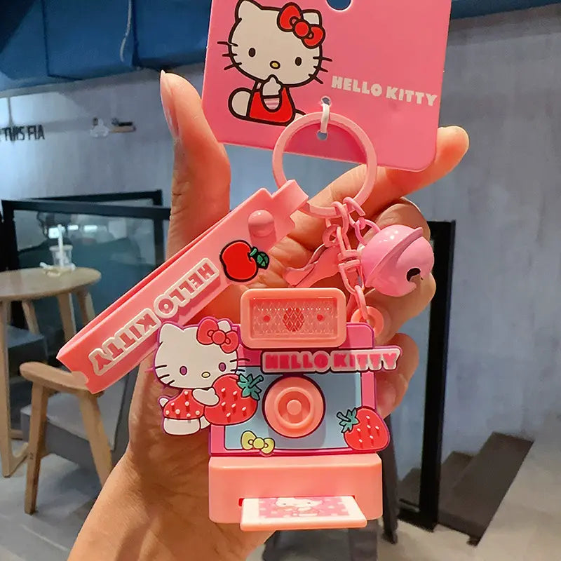Sanrio keychain with plush Polaroid design, cute bag charm accessory Sanrio plush Polaroid keychain, playful accessory for bags and purses Sanrio Polaroid plush keychain, perfect small accessory for photography fans