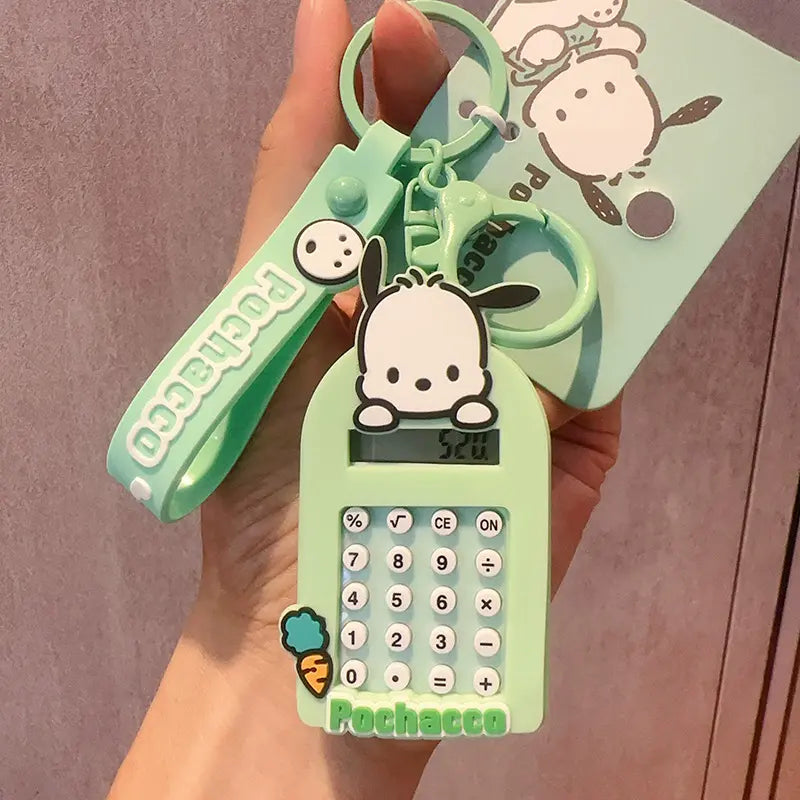 Sanrio portable calculator keychain, compact and cute small accessory Mini Sanrio calculator keychain, essential portable accessory for bags Sanrio keychain with mini portable calculator, practical small accessory