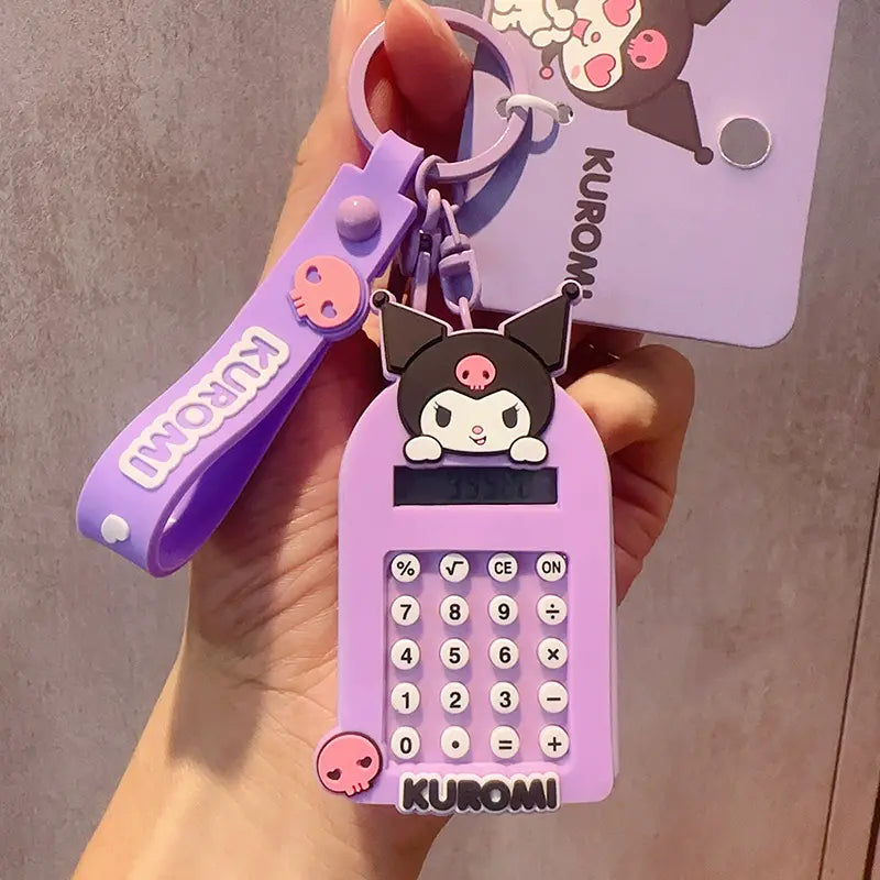 Portable mini calculator keychain by Sanrio, cute and functional accessory Sanrio mini calculator keychain, adorable small accessory for school bags Sanrio mini portable calculator, cute keychain accessory for daily use