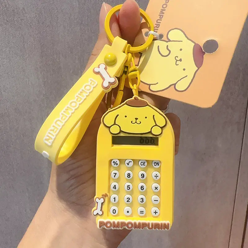 Sanrio mini calculator keychain, compact and fun accessory for everyday carry Mini portable calculator keychain by Sanrio, small and useful accessory Sanrio keychain with mini portable calculator, unique small accessory for bags