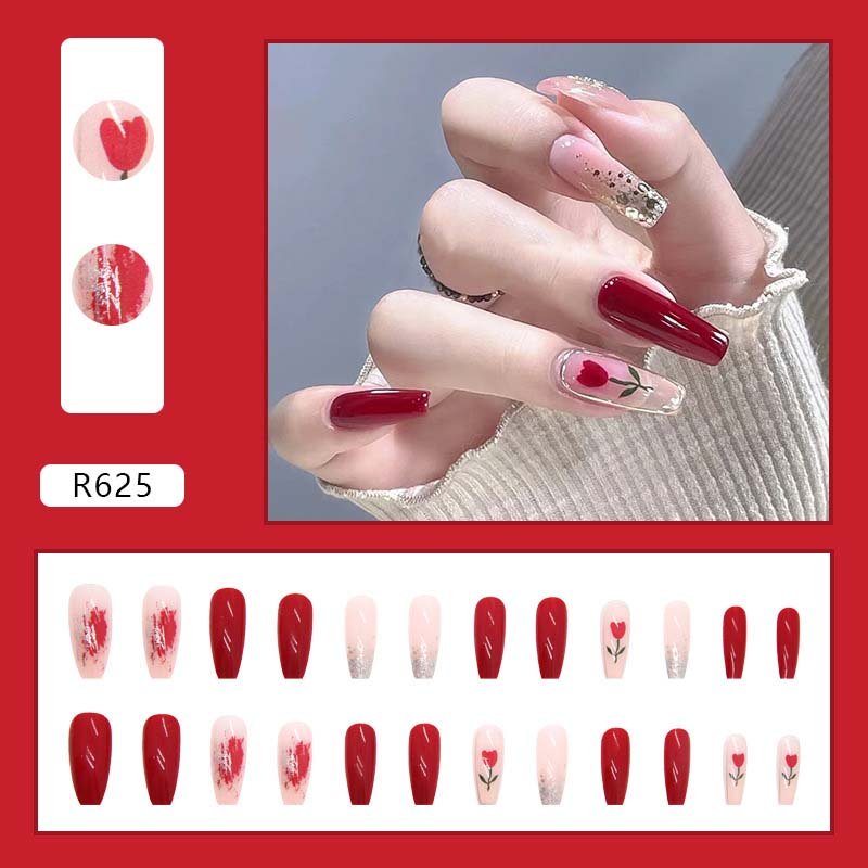24pcs Vintage Wine Red Press-On Nails - Stylish and Durable for Everyday Use Vintage Wine Red Press-On Nail Kit - Perfect for a Sophisticated Look