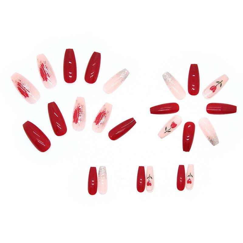 24pcs Wine Red Press-On Nail Kit - Instant Elegant Nails with Vintage Charm Vintage Wine Red Press-On Nails Set (9010) - Perfect for DIY Nail Art Enthusiasts