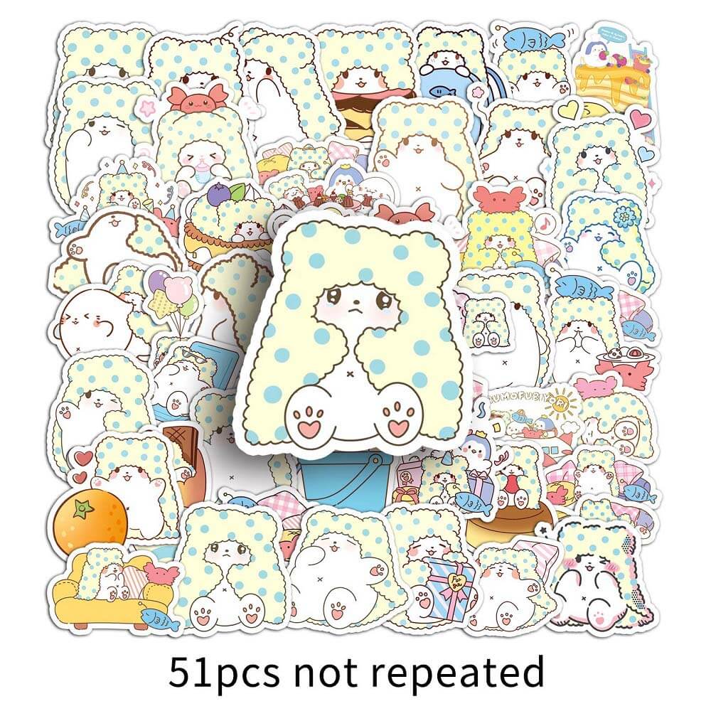 50 Pieces of Blanket Bear Mopp Stickers for Journals and Notebooks Blanket Bear Mopp Stickers - 50pcs for Customizing Laptops and Water Bottles