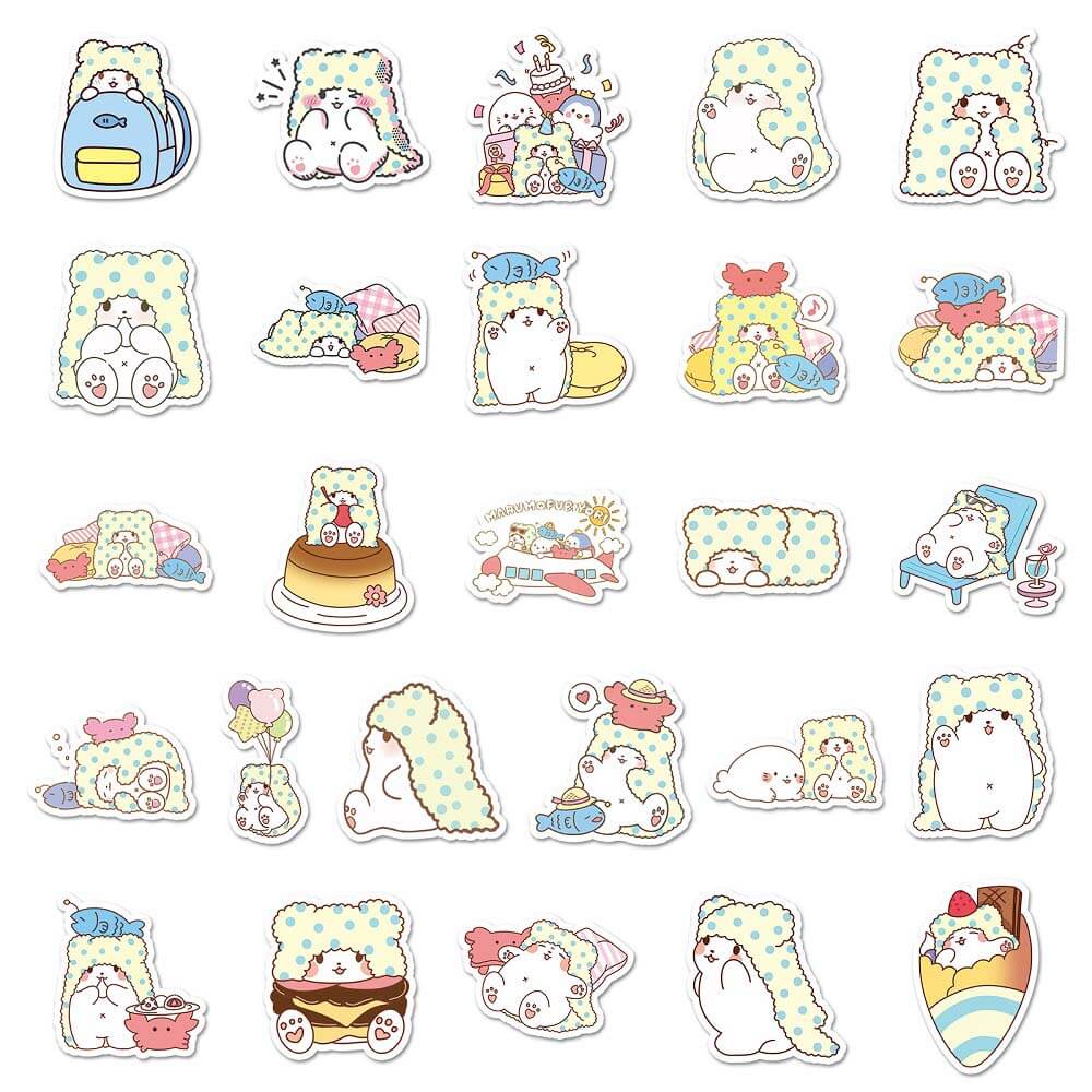 Cute and Cozy Blanket Bear Mopp Stickers Set for Crafting Enthusiasts Colorful Blanket Bear Mopp Stickers - 50pcs for Personal Decor