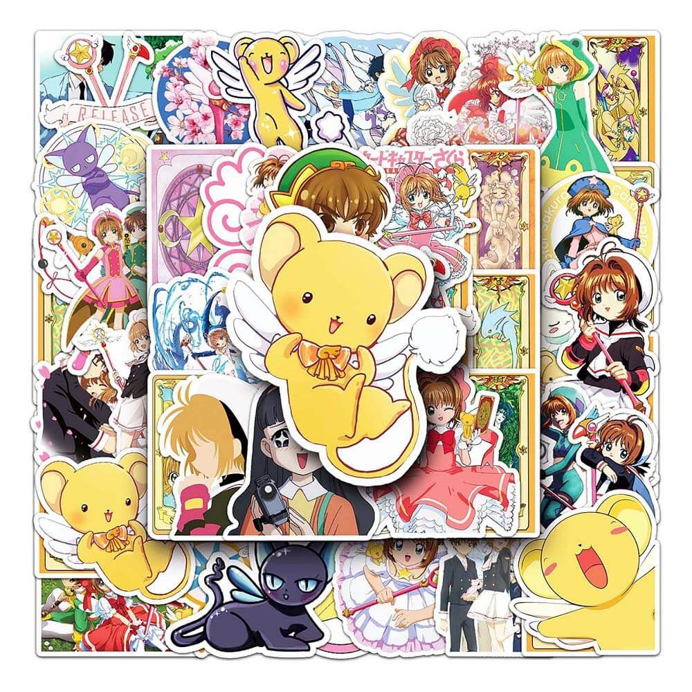 Premium Cardcaptor Sakura Stickers - 50 Pieces for Decorating Gadgets Cardcaptor Sakura 50 Sticker Set Featuring Sakura, Kero, and Other Characters