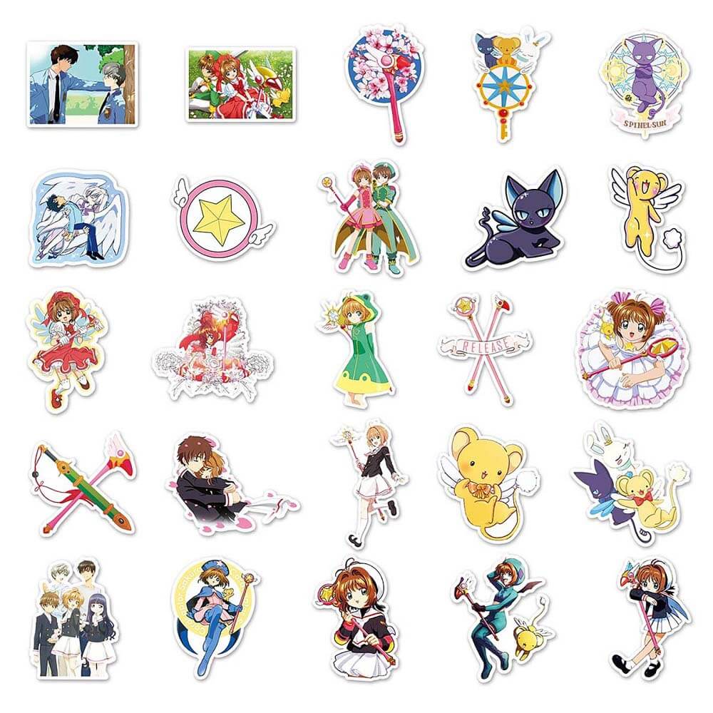 Collectible Cardcaptor Sakura Stickers - 50 Pieces with Vibrant Designs Cute Cardcaptor Sakura Stickers - Ideal for Anime Fans and Crafts