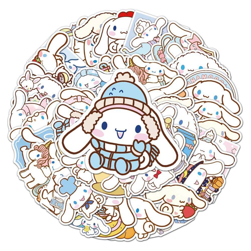 Sanrio Cinnamoroll 50pcs Stickers Set for Cute Collectibles Adorable Cinnamoroll Sanrio Stickers - 50 Pieces for Decoration 50pcs Cinnamoroll Stickers from Sanrio - Perfect for Scrapbooking