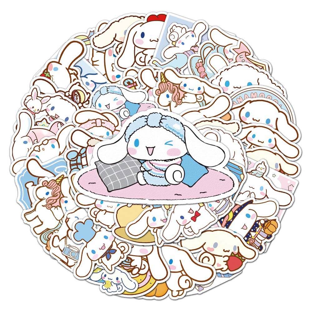 50 Pieces of Sanrio Cinnamoroll Stickers - Ideal for Kids' Projects Cinnamoroll Stickers from Sanrio - 50pcs for DIY Stickers and Journals Sanrio Cinnamoroll Stickers for Scrapbooking, Crafting, and Personal Projects