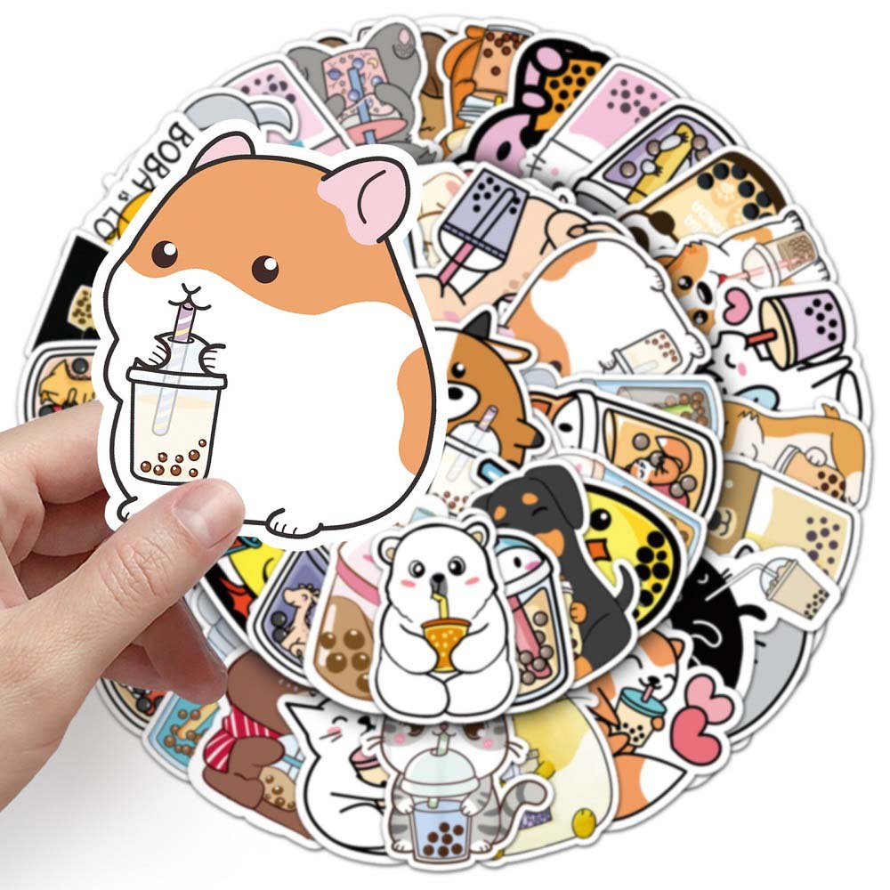 50pcs Pet Milk Tea Stickers - Adorable Stickers for Customizing Stationery and Gifts Pet Milk Tea 50pcs Stickers for Pet Lovers - Cute Animal and Tea Designs