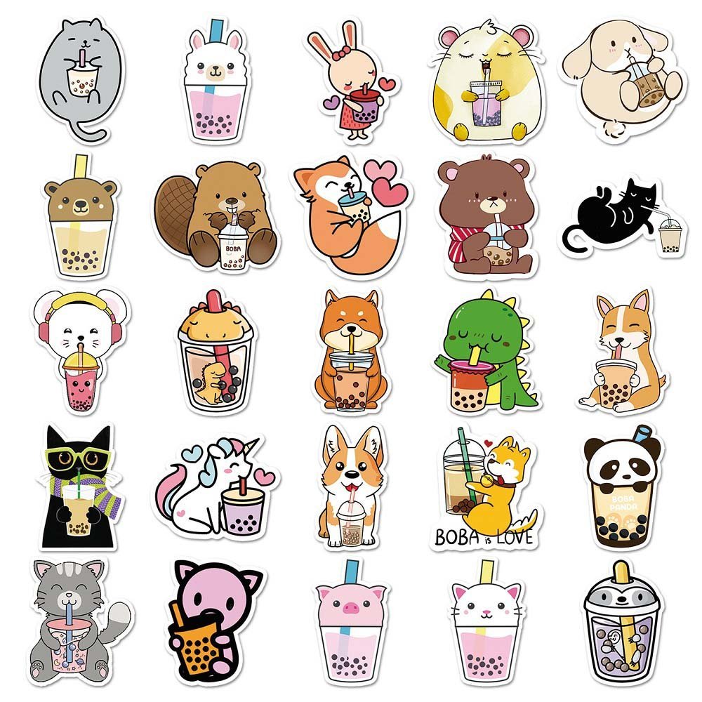 50pcs Pet Milk Tea Stickers - Cute Animal Stickers for Personalizing School Supplies Pet Milk Tea 50pcs Stickers for Crafting - Fun and Cute Stickers for DIY Projects 50pcs Pet Milk Tea Stickers - Unique and Playful Stickers for Animal and Tea Fans