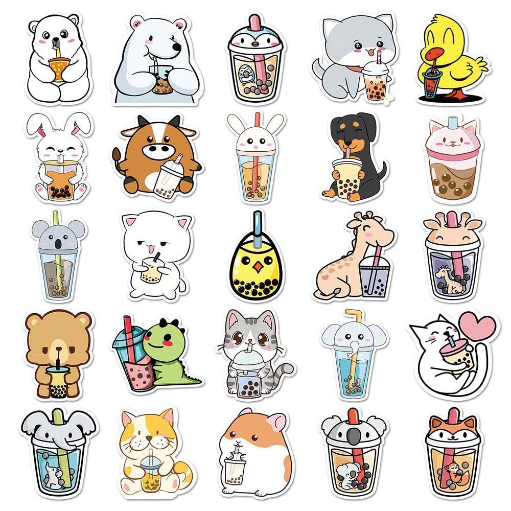50pcs Pet Milk Tea Stickers - Adorable Animal and Beverage Stickers for Custom Gifts Pet Milk Tea 50pcs Stickers - Fun and Quirky Stickers for Personalized Gifts