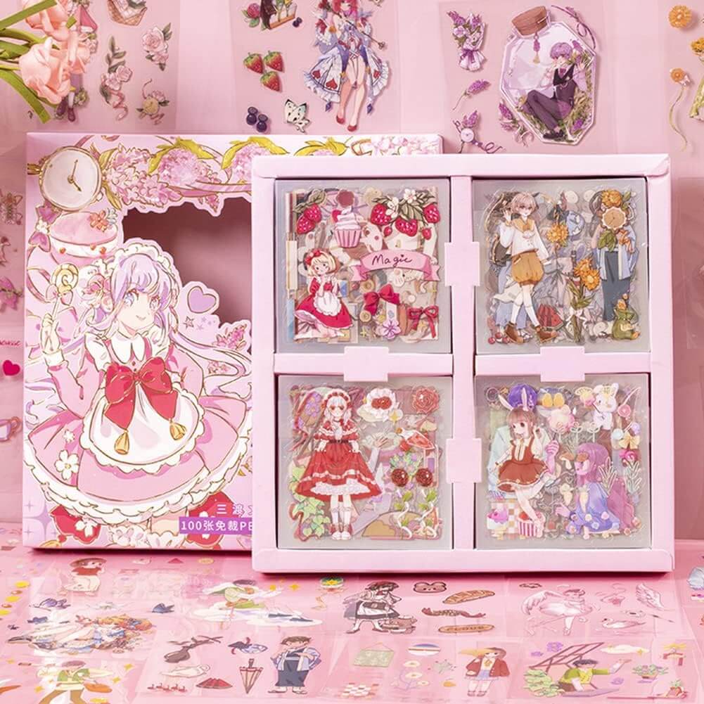 100pcs Cartoon Scrapbooking Stickers Gift Box Set - Gookka