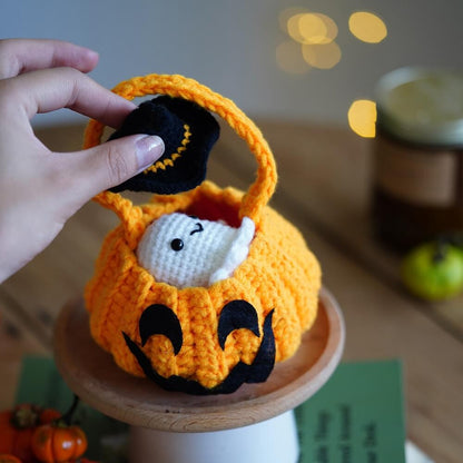 Trick or treat Happy Halloween-Pumpkin candy bag- Crochet Kit(13002)