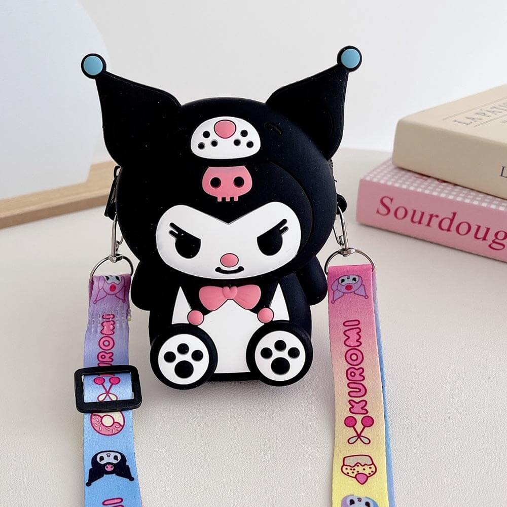 Cute Kuromi Anime Coin Wallet Purse with Adjustable Shoulder Strap