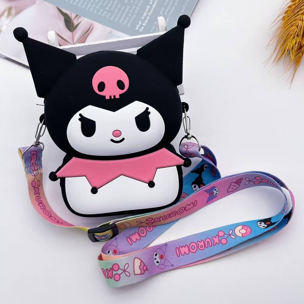 Cute Kuromi Anime Coin Wallet Purse with Adjustable Shoulder Strap