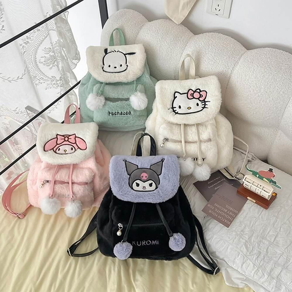 Sanrio Plush Backpack – Fun and Fuzzy Cartoon Bucket Purse for Kids  Sanrio Cute Plush Backpack – Soft and Comfortable Cartoon Bucket Purse