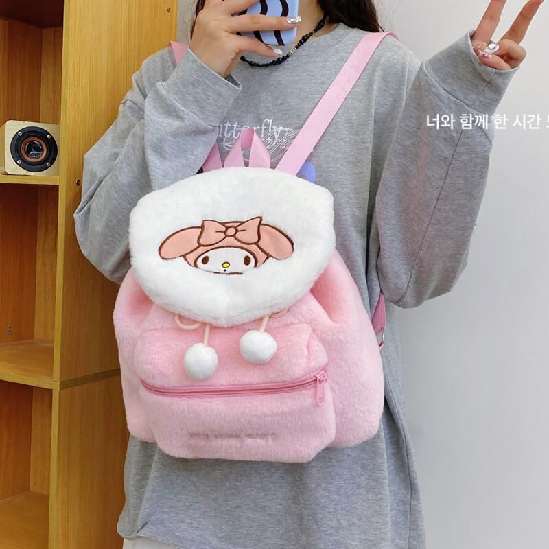 Sanrio Cute Plush Backpack – Fuzzy Cartoon Bucket Purse for Stylish Girls  Sanrio Cute Plush Backpack – Cartoon Bucket Purse for Daily Use