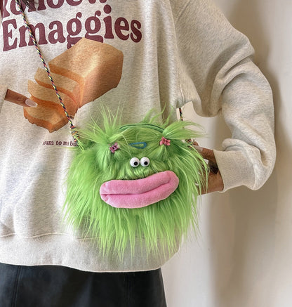 Funny plush toy handbag with ugly-cute charm  Ugly-cute plush toy purse for fashion-forward individuals  Whimsical ugly-cute plush toy bag for accessories
